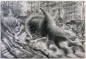 Futurisme: "" La citta che dirty"" (Den stigende byen). Tegning på papp av Umberto Boccioni (1882-1916) av Umberto Boccioni