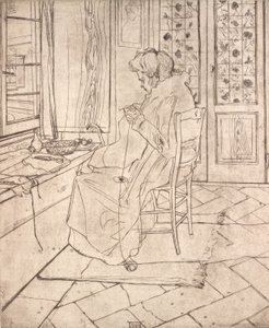 Kunstnerens mor hekler, 1907. av Umberto Boccioni