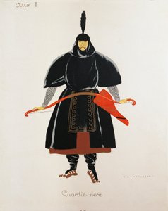 Costume for the black guards from Turandot by Giacomo Puccini, sketch by Umberto Brunelleschi (1879-1949) for the first performance of the opera at the Teatro alla Scala in Milan, April 25   1414878   no       norwegian Successfully Translated  Original: L av Umberto Brunelleschi