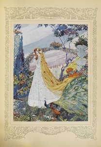 Hun dekket alltid det krøllede håret med en krone av blomster på hodet, illustrasjon fra 'Contes du Temps Jadis' eller 'Tales from Times Past', s.10