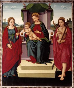 Madonna på tronen mellom St. Magdalena og Sebastian (olje på lerret