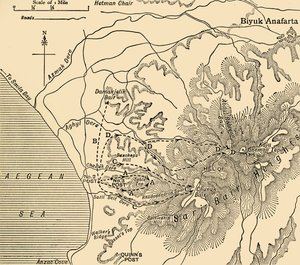 ANZAC fremrykk, Gallipoli-halvøya, første verdenskrig, 1915, c1920. av Unbekannt