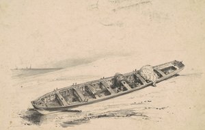 En strandet langbåt, 1800-tallet. av Unbekannt