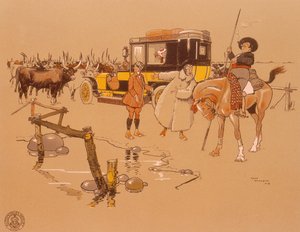 En Berliet-bil satt fast i midten av storfe, 1906 av Unbekannt