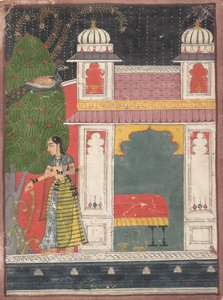 En heltinne som plukker en blomst: Side fra en spredt Nayika Bheda, ca. 1660-80. av Unbekannt