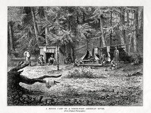En gruveleir ved en nordvest-amerikansk elv, 1877 av Unbekannt