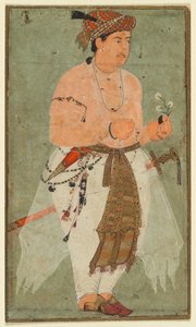 En Mughal-prins, kanskje Danyal, holder en kvist med blomster, ca. 1580-1590. av Unbekannt