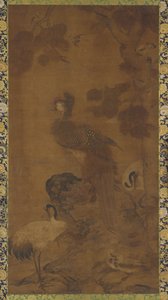 En Phoenix og to traner under et tre, Ming-dynastiet, 1500-1700-tallet. av Unbekannt