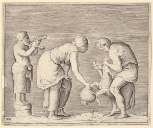 A Woman Collecting Blood from a Sheep, utgitt ca. 1599-1622. av Unbekannt
