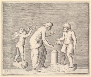 A Woman and Man Sacrificing in the Presence of Cupid, utgitt ca. 1599-1622. av Unbekannt