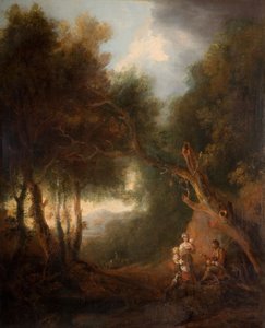 Et skogslandskap, høstkveld, trolig ca. 1800. av Unbekannt