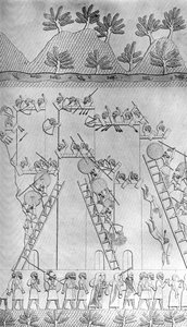 En by tatt ved angrep av assyrerne, c1853, c1900-1920 av Unbekannt