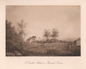 En cricketkamp på Banstead Downs, Surrey, 1800-tallet 1912 av Unbekannt