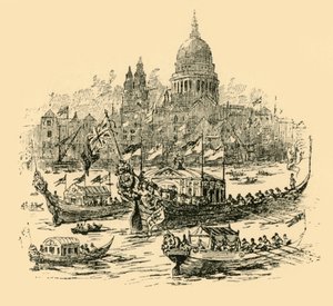 En storslått prosesjon av dekorerte lektere fra Whitehall til Limehouse, 1907. av Unbekannt