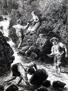 En gruppe unge mennesker som fisker av Unbekannt