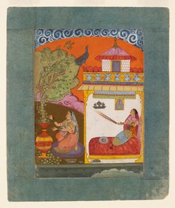 En dame som plukker løv, illustrerer den musikalske modusen Gunakali Ragini, c1675 av Unbekannt
