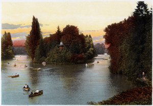 En innsjø i Bois de Boulogne, Paris, ca 1900 av Unbekannt