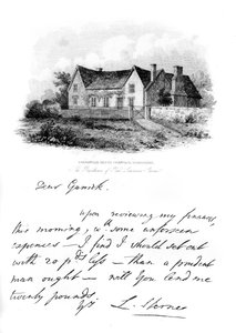 Et notat fra Sterne til Garrick, og en utsikt over Sternes hus i Yorkshire, 1700-tallet, 1840 av Unbekannt