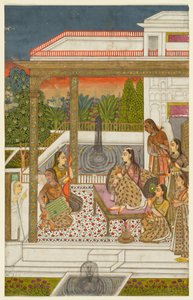 En prinsesse med ledsagere på en terrasse, ca. 1720-1730. av Unbekannt