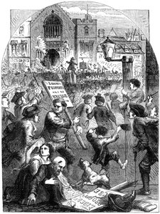 En urolig forsamling utenfor Parliament House, London, 1700-tallet 1800-tallet av Unbekannt