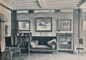 Et rom i Paris-residensen til monsieur G. Roucher, med møbler av Maurice Dufrene, c1909 av Unbekannt