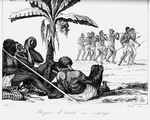 En slavekonvoi, Afrika, 1800-tallet av Unbekannt