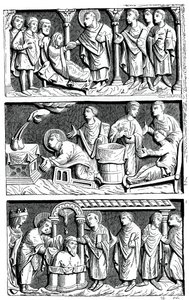 En triptyk av det helbredende arbeidet til St. Remy, biskop av Reims, 1000-tallet 1870 av Unbekannt