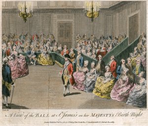 'En utsikt over ballen på St James's på hennes majestets fødselsnatt', 1782 av Unbekannt