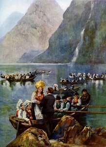 En bryllupsprosesjon på båter, Norge av Unbekannt
