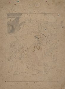 Abhisarika Nayika-heltinnen trosser natten, ca. 1800. av Unbekannt