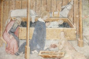 Abondance klosterkirke freskomaleri: fødselsscene, Abondance, Frankrike av Unbekannt