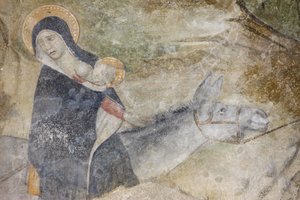 Abondance klosterkirke fresco: flyturen til Egypt, Abondance, Frankrike av Unbekannt