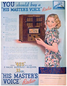 Annonse for His Masters Voice-radioer, 1936 av Unbekannt