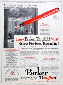 Annonse for Parker-penner, 1931 av Unbekannt
