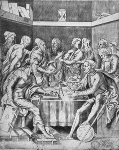Agrippa instruerer sine elever matematisk, 1553, 1936 av Unbekannt