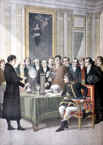 Alessandro Volta, demonstrerer bunkebatteriet sitt for Napoleon, c1800 1901 av Unbekannt