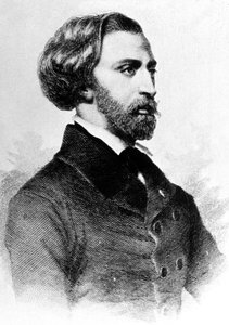 Alfred de Musset (1810-1857) fransk poet og forfatter, gravering, ca. 1854 av Unbekannt