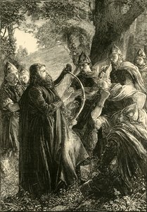Alfred den store, forkledd som en Harper, Playing Before Guthrum, 878, 1890. av Unbekannt
