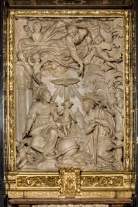 St. Josefs alter eller den hellige families alter, High Relief, Giacomo Bertesi 1668, katedralen Santa Maria Assunta, katedralen, Cremona, Lombardia, Italia (bilde) av Unbekannt