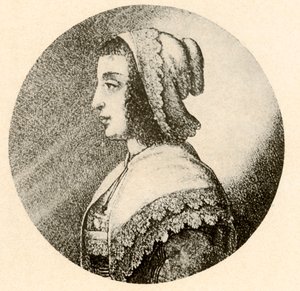 En engelsk kvinne i coif og tørkle trimmet med Vandyke blonder, 1640, 1937. av Unbekannt