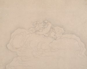 En udødelig på en sky med et par fersken, 1900-tallet. av Unbekannt