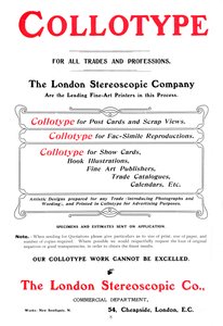 En annonse for Collotype-prosessen tilbudt av The London Stereoscopic Company, 1903 av Unbekannt