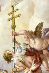 Engler som holder et kors. Fresco av Johann Michael Rottmayrr. Karlskirche. St. Charles's Church, Wien, Østerrike av Unbekannt