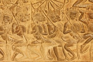 Angkor Wat Detalj av relieffskulptur fra slaget ved Kurukshetra, Siem Reap, Kambodsja av Unbekannt