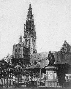 Antwerpen katedral og statue av kunstneren Peter Paul Rubens, Belgia, 1867 av Unbekannt