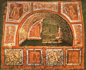 Arcosolium i katakomben i Domitilla på Via Ardeatina, Roma, Italia, 1928. av Unbekannt