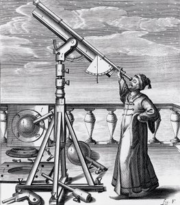 Astronomisk teleskop med observatør av Unbekannt