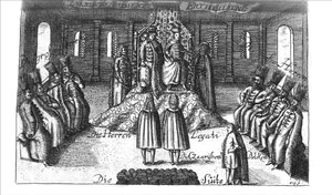 Publikum med Ivan V, Peter I og Sophia Alekseyevna fra Georg Adam Schleissing Derer beyden Czaaren i Reussland..., 1693 av Unbekannt