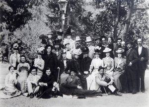 Forfatter Maxim Gorky og Anton Chekhov mellom skuespillerne ved Moskva kunstteater, 1900 av Unbekannt