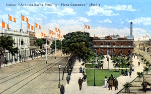 Avenida Saenz Pena og Plaza Casanave, Callao, Peru, ca 1900-tallet av Unbekannt